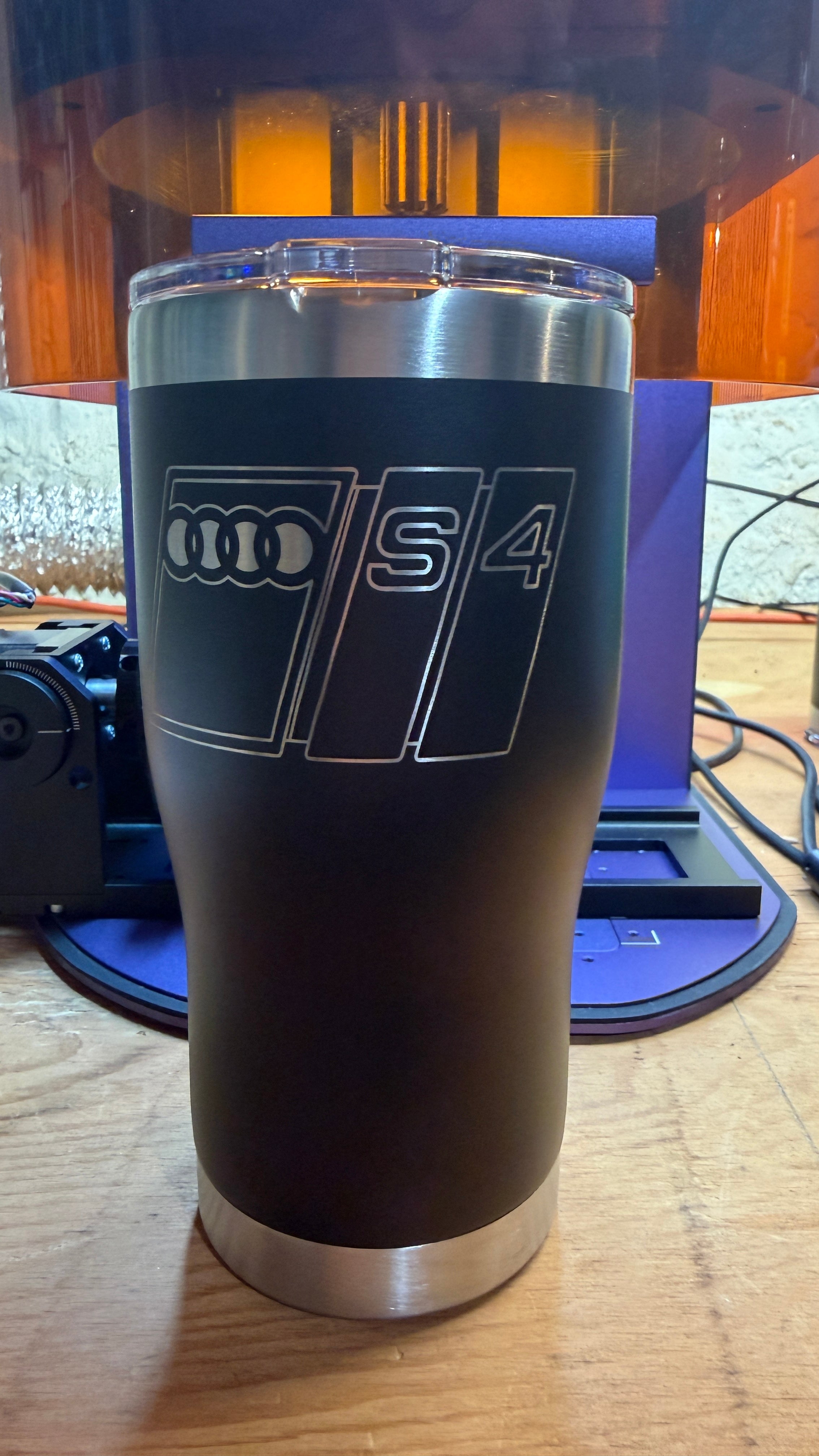 Classic Audi S4 emblem engraved on 20oz tumbler